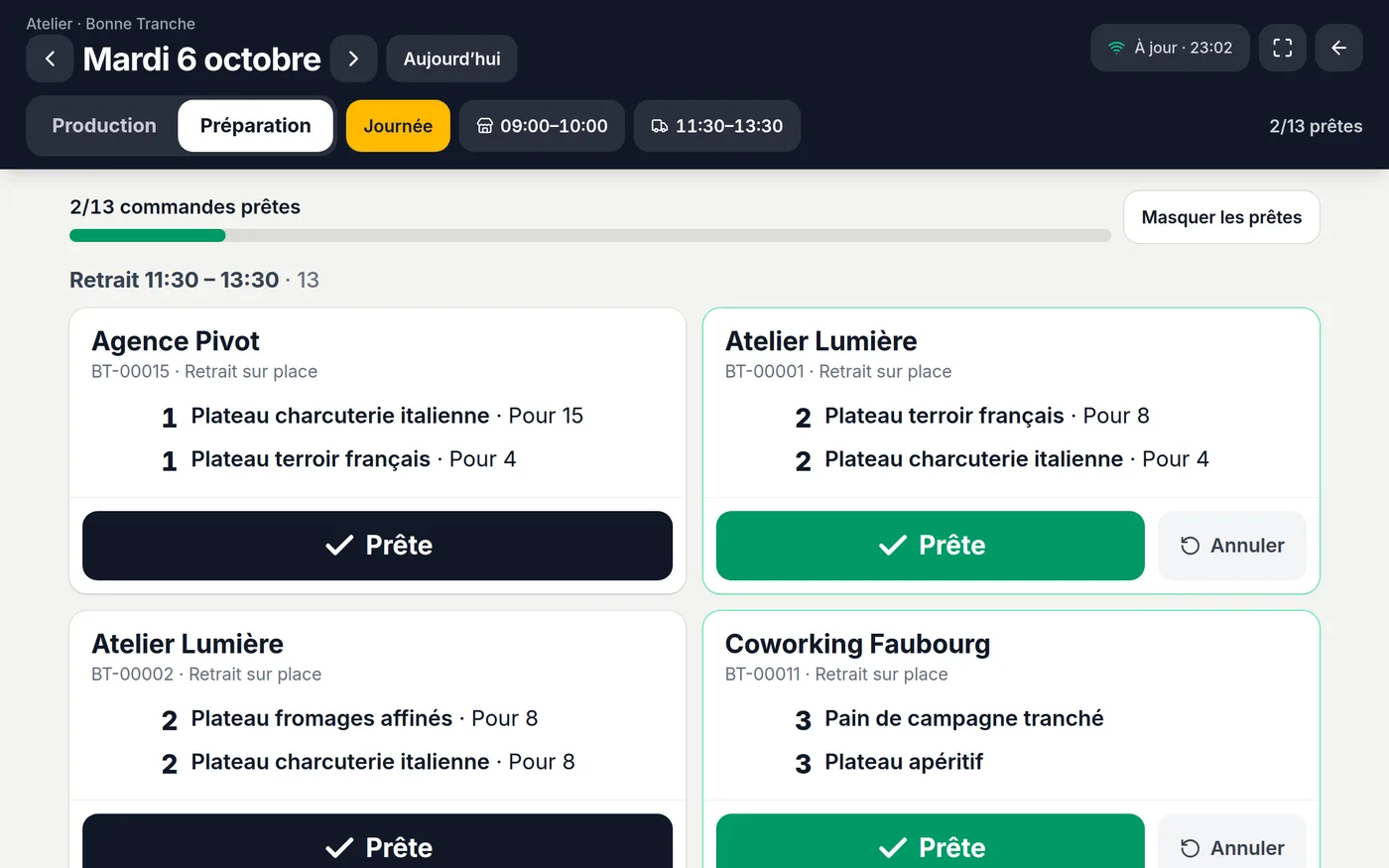 Préparation des commandes sur tablette en mode atelier